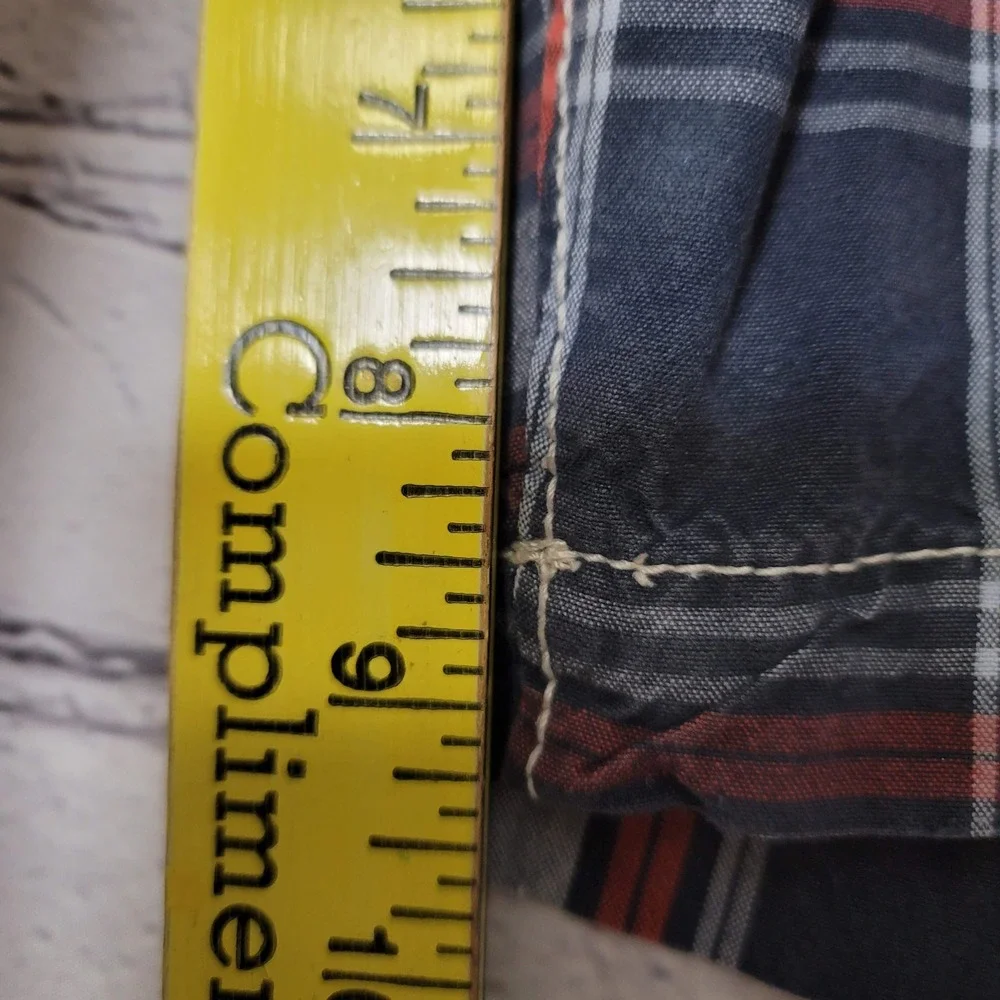 American Eagle Mens Plaid Shorts 36 Classic Preppy Length Navy Blue Red‎ Cotton